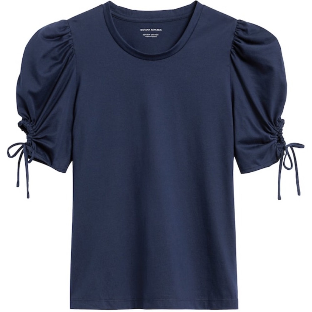 Navy Banana Republic Cotton Puff Sleeve Top